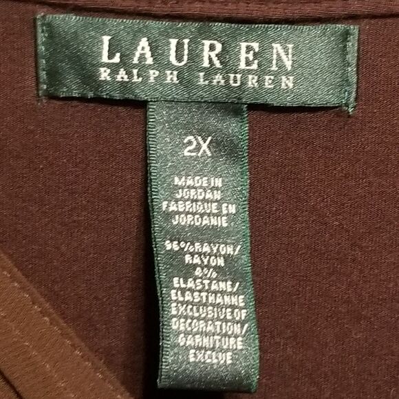 Lauren Ralph Lauren 2X Top Pleated V-neck Jersey Business Casual Preppy Office - Picture 5 of 8